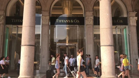 Milan, Tiffany and Co store Stock Footage