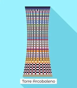Milan Torre arcobaleno icon, flat style Stock Illustration