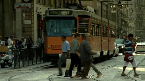 Milan tram pass Stock Footage 75894396