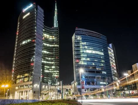 Milan Unicredit Tower by night Stock Photos