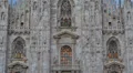 Milan West Facade Cathedral Church Duomo Sculpture Statue Stained Glass Windows HD Footage