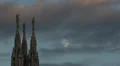 Milan West Facade Cathedral Duomo Square European Sculpture Statue Creepy Moon HD Footage