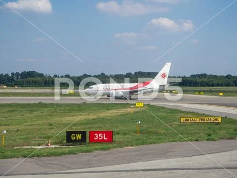 Milano, Italy, Malpensa Airport. Air Algerie Boeing 737 600 ready to take off Stock Photos