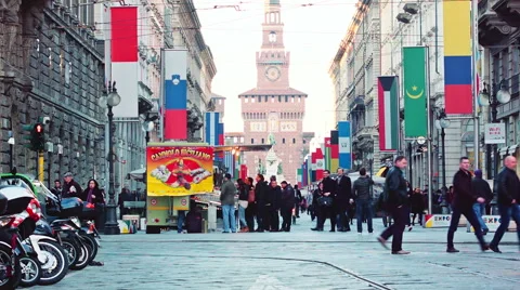 Milano Orange Tram passing by Stock Footage 52056904