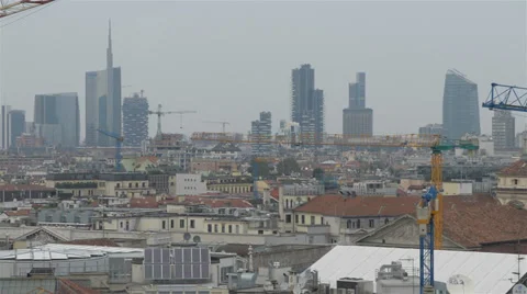 Milano rooftops construction and skyscapers HD Stock Footage 32600092