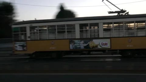 Milan's Tram Panning, Sunset 4k Footage Stock Footage 248838549