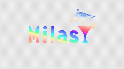 Milas. Multicolor gradient bright contrast inscription, cocktail glass. Stock Footage 154976925