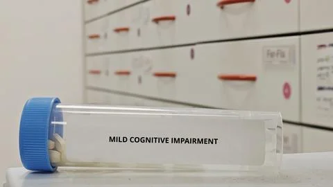 MILD COGNITIVE IMPAIRMENT tablets for support memory and delay progression to Stock Photos