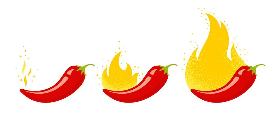 Mild, medium and hot chilli pepper. Chili pepper for Thai or Mexican food. Иллюстрация