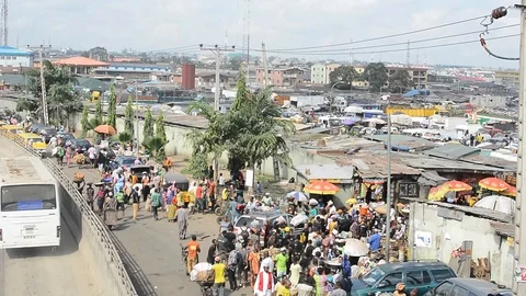 Mile 12 market and bridge, Lagos Nigeria Stock Footage