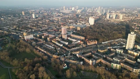 Mile End Tower Hamlets. Aerial view of London, UK Stock-Footage 329785155