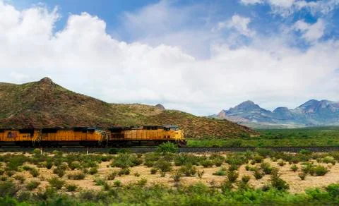 Mile Long Freight Train heading south out of Santa Fe New Mexico Stock Photos