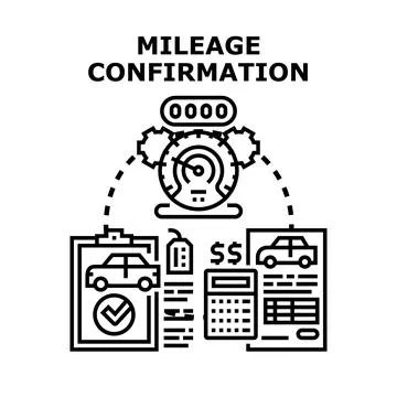 Mileage confirmation process for vehicle calculations and documents Stock Illustration