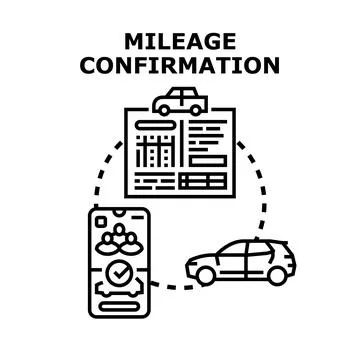 Mileage confirmation vector concept with car document and mobile app Stock Illustration