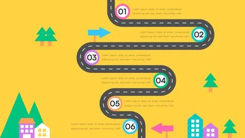 Milestone Roadmap Infographic with Yellow Background and Highlighted Icons Stock Illustration