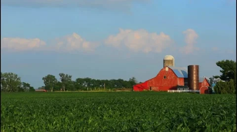 Milford Center Ohio farm with red barn and corn owned by Jim Watkins and Midwest Stock Footage