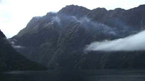 Milford sound low lying clouds Stock Footage 45268238