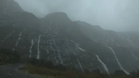 Milford Sound Waterfall Stock Footage 64006853