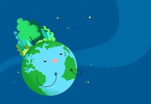 Miling globe with trees viewed from space Stock Illustration