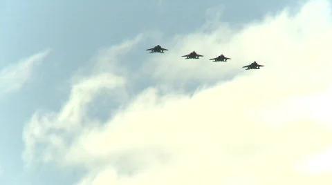 Military, (4) F15 Eagle fighter jets flyby Stock Footage