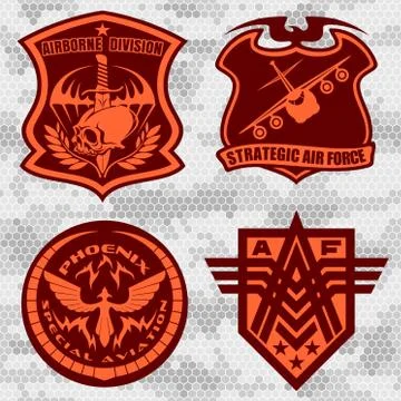 Military airforce patch set - armed forces badges and labels logo Stock Illustration