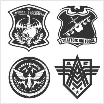 Military airforce patch set - armed forces badges and labels logo Stock Illustration