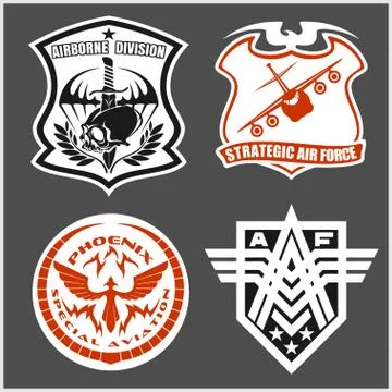 Military airforce patch set - armed forces badges and labels logo Stock Illustration