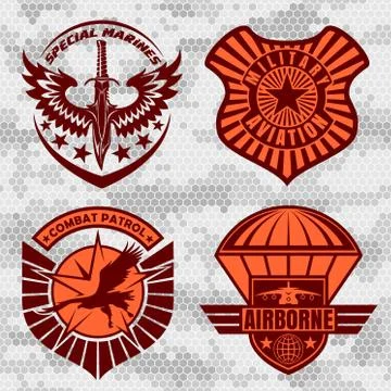 Military airforce patch set - armed forces badges and labels logo Stock Illustration