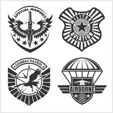 Military airforce patch set - armed forces badges and labels logo Stock Illustration
