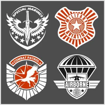 Military airforce patch set - armed forces badges and labels logo Stock Illustration