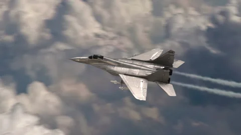 Military airplane hovering above the clouds Stock Footage 235616092