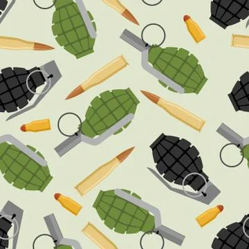 Military ammo seamless pattern. Grenade and Ammo military texture. Manual bur Illustrazione stock