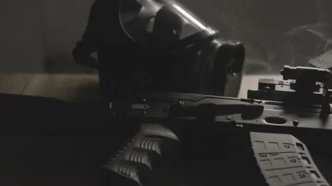 Military ammunition. On the table. Stock Footage 199082946