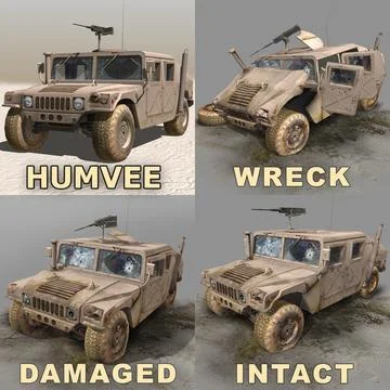 Military armored car & Wreck 3D Model