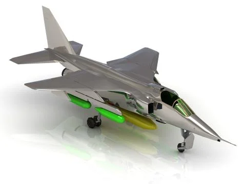 Military army jet airplane with bomb during airshow on white background Stock Illustration