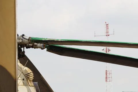 Military Attack Helicopter Close-up Abstract With Radio Tower Stock Photos
