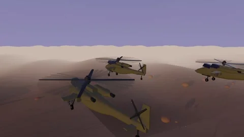 Military attack helicopter formation desert dusk high orbit flight Vídeos de archivo 340900655