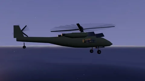 Military attack helicopter ocean dusk reverse orbit flight Stock-Footage 340900705