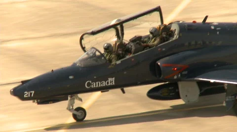Military, BAE Hawk military trainer aircraft taxiing Stock Footage
