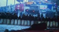 Military border shields lined up, Special Forced armed, winter HD Footage
