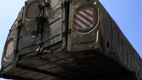 Military bridge with an internal compartment of the pontoon park based on the Stock Footage 117693954