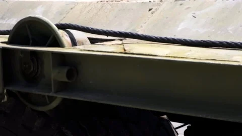 Military bridge with an internal compartment of the pontoon park based on the Stock Footage 117694043