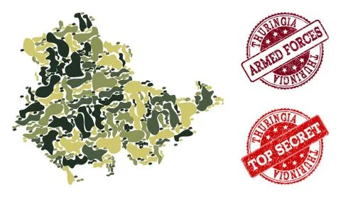 Military Camouflage Composition of Map of Thuringia State and Grunge Secret Illustrazione stock