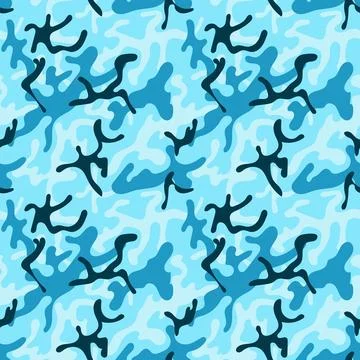Military camouflage seamless pattern blue color. Stock Illustration