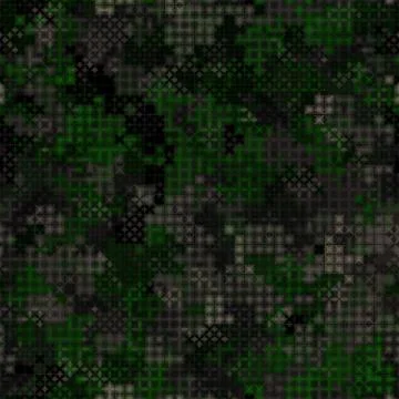 Military camouflage seamless pattern. Dark wood digital pixel style. Stock Illustration