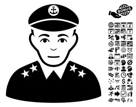Military Captain Flat Vector Icon With Bonus Stock Illustration