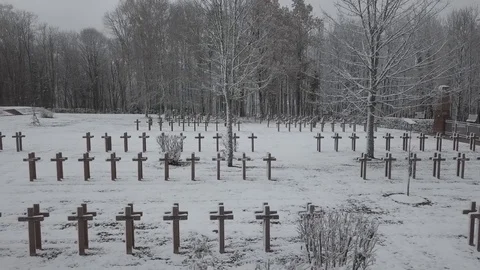 Military cemetary under the snow 1080 ungraded Stock Footage