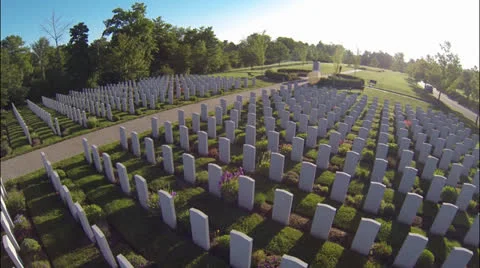 Military Cemetery Aerial Stock Footage