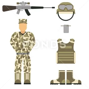 Military character weapon guns symbols armor man set forces design and ...