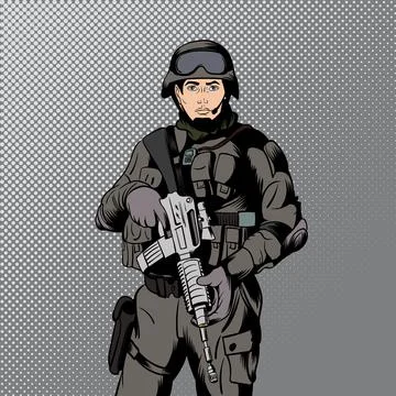Military comics man Stock-Illustration